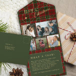 Merry Christmas 5 photo collage rustic plaid card<br><div class="desc">Elegant stylish year in review Merry Christmas faux gold classic calligraphy script five family photos red green plaid tartan rustic holiday card with your custom personalised text on both sides.</div>