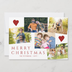 Merry Christmas 5 photos modern red white Holiday Card
