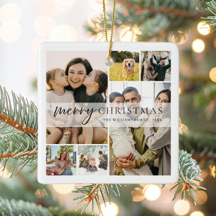 Merry Christmas 6 Photo Collage Ceramic Ornament