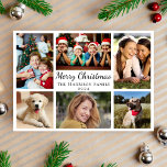 Merry Christmas 6 Photo Collage Holiday Card<br><div class="desc">Simple,  modern photo collage holiday card featuring "Merry Christmas" in an elegant script,  6 pictures of your favourite people and moments from the last year and your family name and the year.</div>