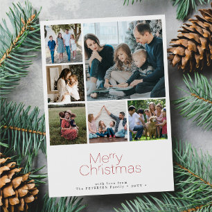 Merry Christmas 6 photo collage modern Holiday Card