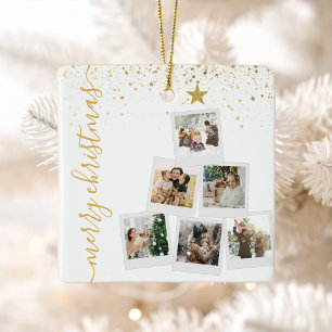 Merry Christmas 6 Photo Collage Tree Ceramic Ornament
