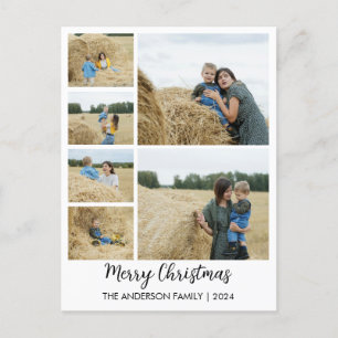 Merry Christmas 6-Photo Grid with Family Name Holiday Postcard