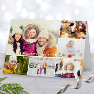 Merry Christmas 6 Photos Collage Personalised Foil Holiday Card