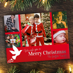 Merry Christmas 6 photos red flying dove Foil Holiday Postcard