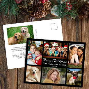 Merry Christmas 7 Photo Collage Black Holiday Postcard