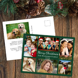 Merry Christmas 7 Photo Collage Green Holiday Postcard