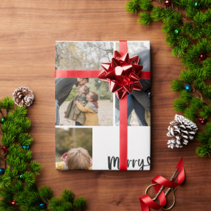 Merry Christmas 8 Photo Collage Modern Family Wrapping Paper