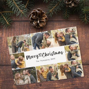 Merry Christmas 8 Photo Collage   Modern Script Holiday Postcard