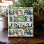 Merry Christmas 8 Photo Collage - snowflake family Wrapping Paper<br><div class="desc">Use 8 square pictures to make a unique and trendy holiday memento. If you need to move anything around,  click on the customise button to make changes.</div>