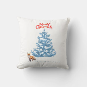 Merry Christmas A Fox Walking in the Snow Cushion