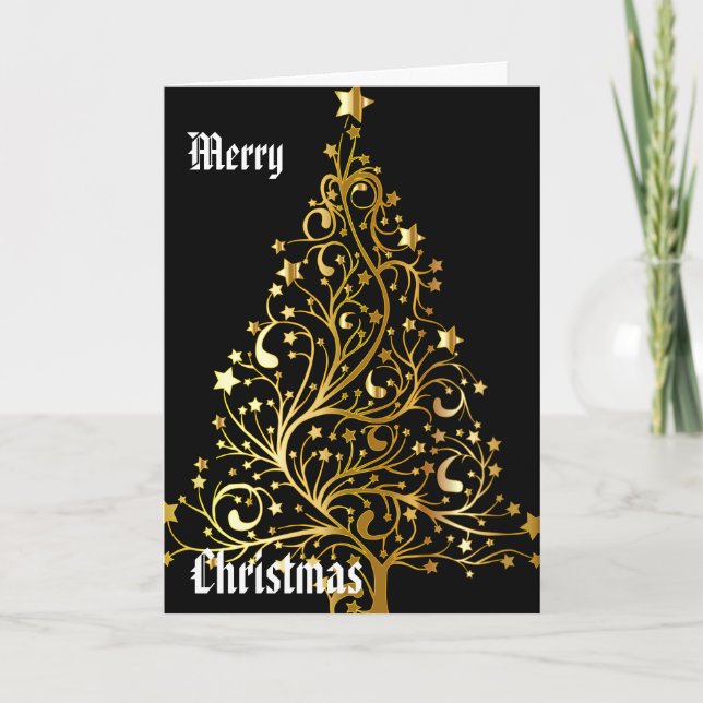 Merry Christmas a gold tree Holiday Card (Front)