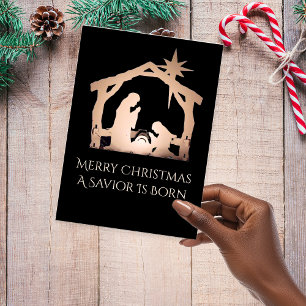 Merry Christmas A Savior Is Born Nativity  Holiday Postcard