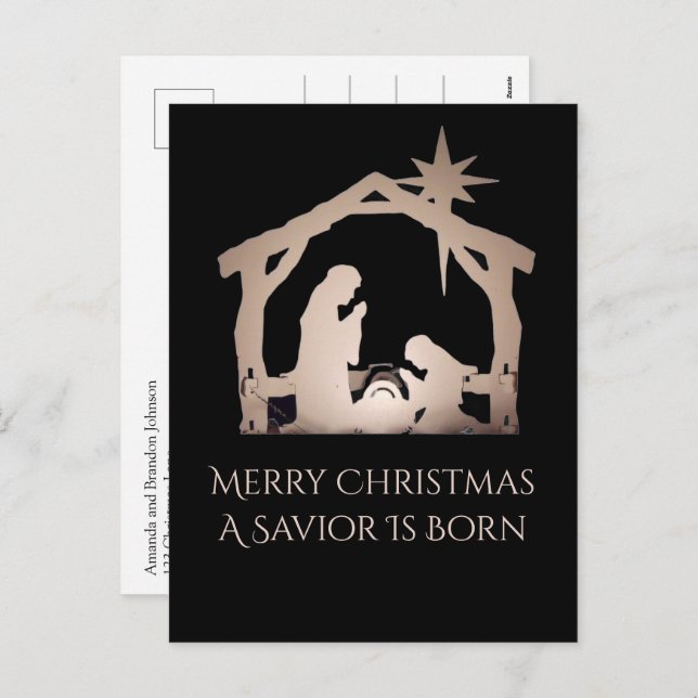 Merry Christmas A Saviour Is Born Nativity Message Holiday Postcard (Front/Back)