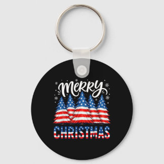 Merry Christmas Aamerican Flag Trees Winter Men Key Ring