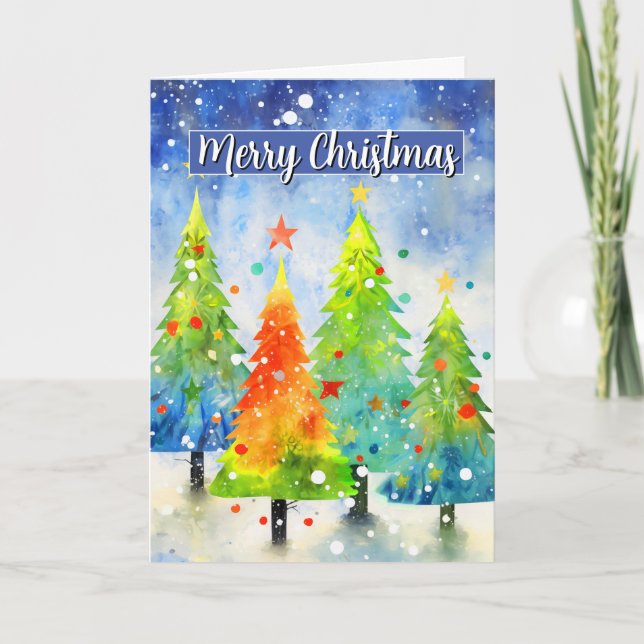 Merry Christmas Abstract Trees Card (Front)