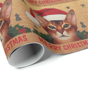Merry Christmas Abyssinian Cat, Xmas Santa Kitten Wrapping Paper