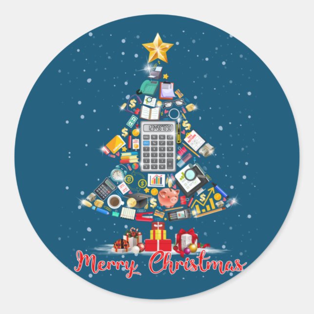 Merry Christmas Accountant Santa Xmas Tree CPA Acc Classic Round Sticker (Front)