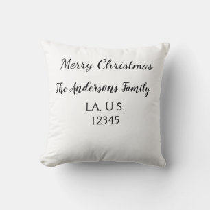 Merry Christmas add family name address name text Cushion