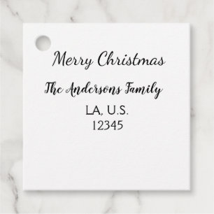 Merry Christmas add family name address name text Favour Tags