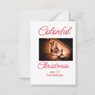Merry Christmas add family name photo red simple m Card
