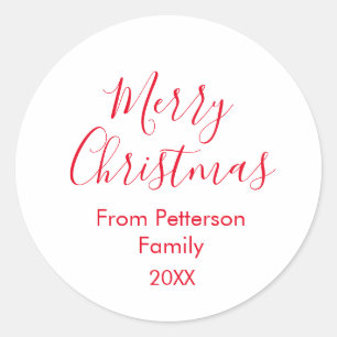 Merry Christmas add family name year simple Classic Round Sticker