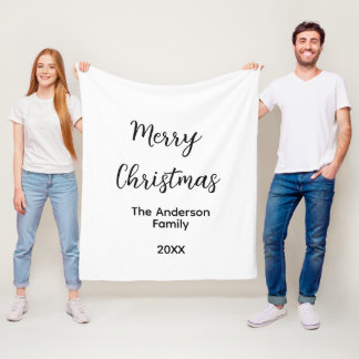 Merry Christmas add family name year text custom e Fleece Blanket