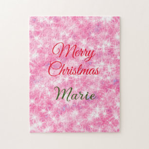 Merry Christmas add name red sparkle glitter holid Jigsaw Puzzle