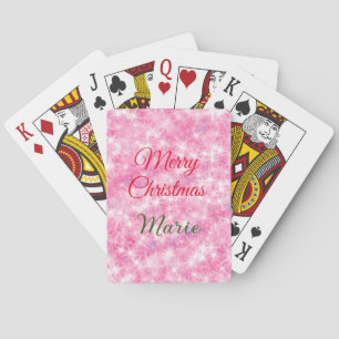 Merry Christmas add name red sparkle glitter holid Playing Cards