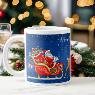 Merry Christmas Add Name Santa Serious Coffee Large Coffee Mug