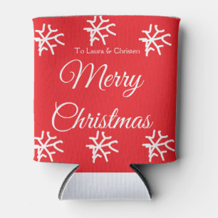 Merry Christmas add name text custom family gift Can Cooler