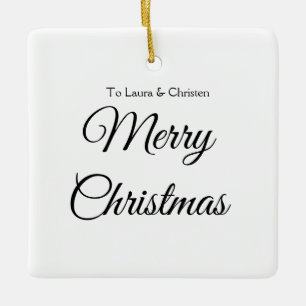 Merry Christmas add name text custom family gift Ceramic Ornament