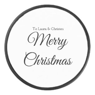 Merry Christmas add name text custom family gift Hockey Puck