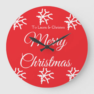 Merry Christmas add name text custom family gift Large Clock