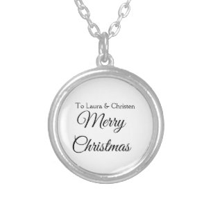 Merry Christmas add name text custom family gift Silver Plated Necklace