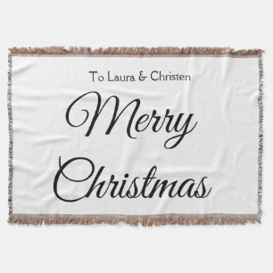 Merry Christmas add name text custom family gift Throw Blanket