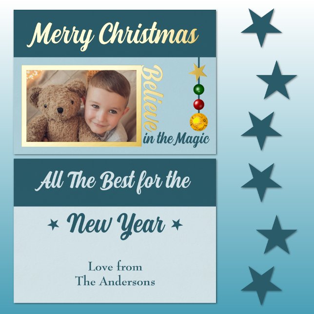 Merry Christmas add photo baubles stars blue real (Creator Uploaded)
