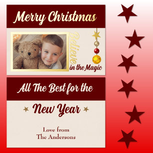 Merry Christmas add photo baubles stars burgundy