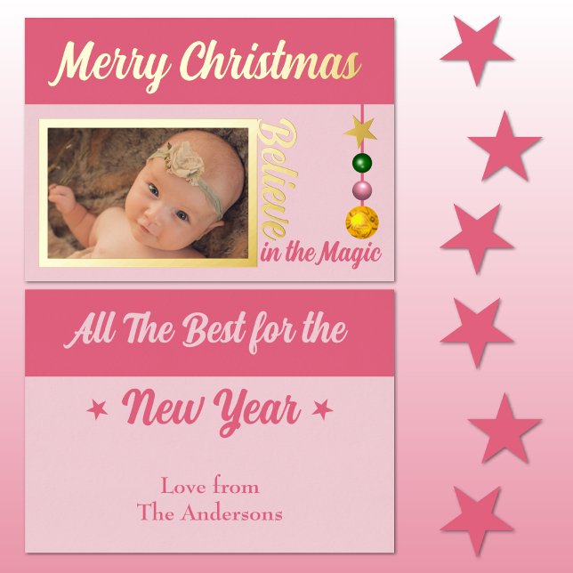 Merry Christmas add photo baubles stars pink real (Creator Uploaded)