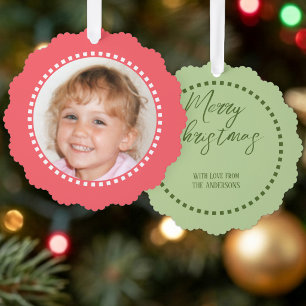 Merry Christmas add photo family name pink Tree Decoration Card
