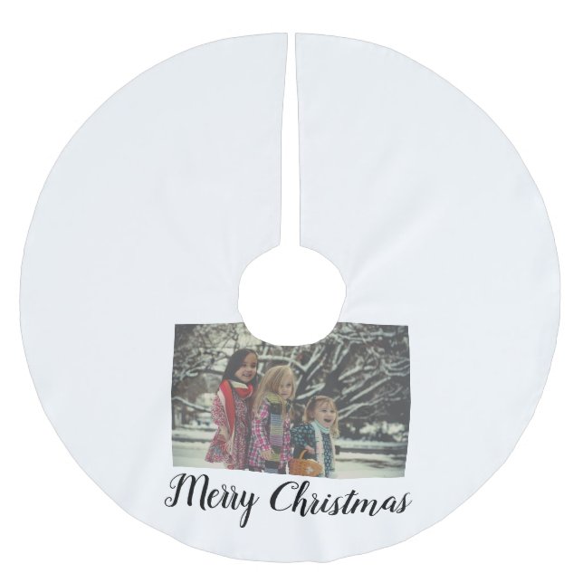 merry christmas add photo text holiday custom brushed polyester tree skirt (Front)