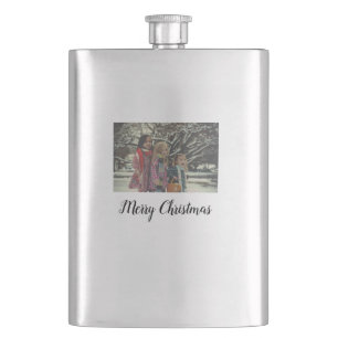 merry christmas add photo text holiday custom hip flask