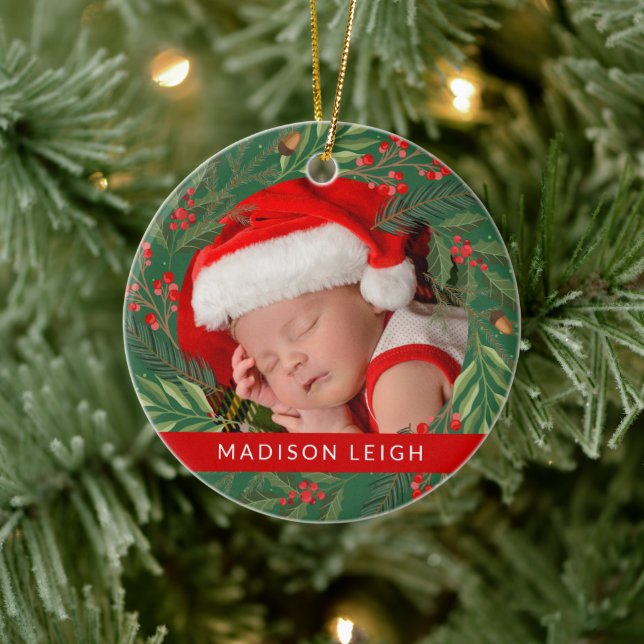 MERRY CHRISTMAS Add Your Photo Ceramic Ornament (Tree)