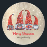 Merry Christmas,Adorable Red Gnomes   Classic Round Sticker<br><div class="desc">Adorable Nordic gnomes.  Keep your holiday memories,  photos,  recipes,  and more in this classic looking 3 ring binder.</div>