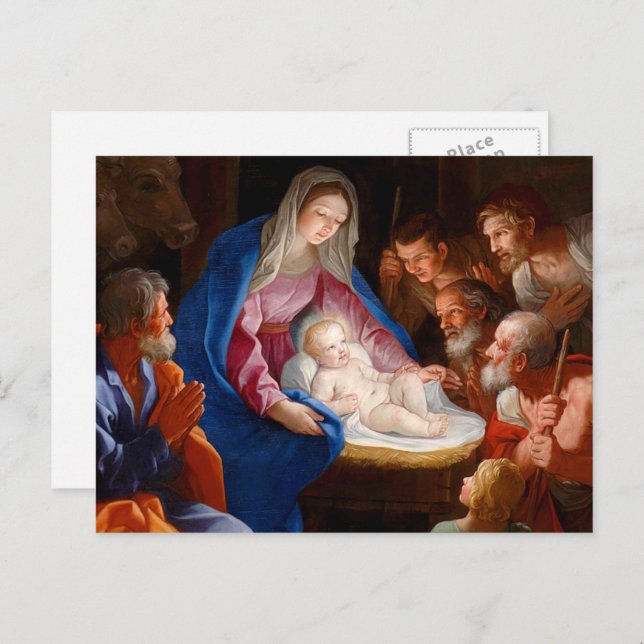 Merry Christmas. Adoration of the Shepherds  Holiday Postcard (Front/Back)