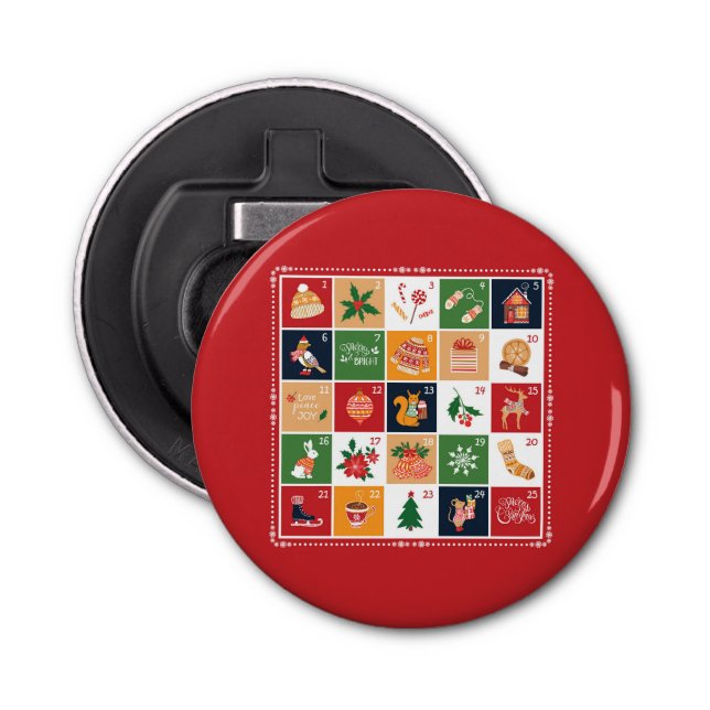 Merry Christmas Advent Calendar Poinsettia Red Bottle Opener (Front)