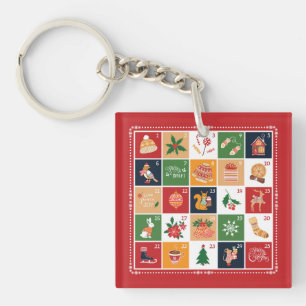 Merry Christmas Advent Calendar Poinsettia Red Key Ring