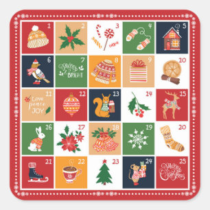 Merry Christmas Advent Calendar Poinsettia Red Square Sticker