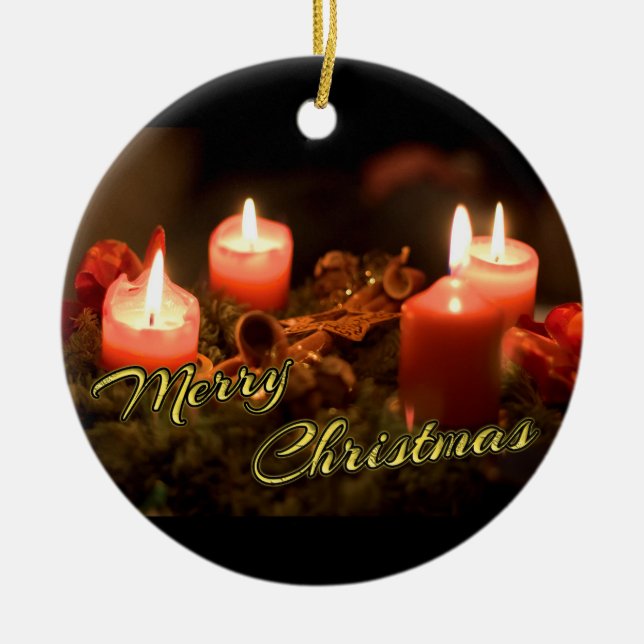 Merry Christmas Advent Wreath! Ceramic Tree Decoration (Front)