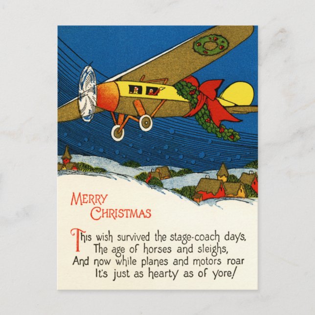 Merry Christmas Aeroplane Holiday Postcard (Front)